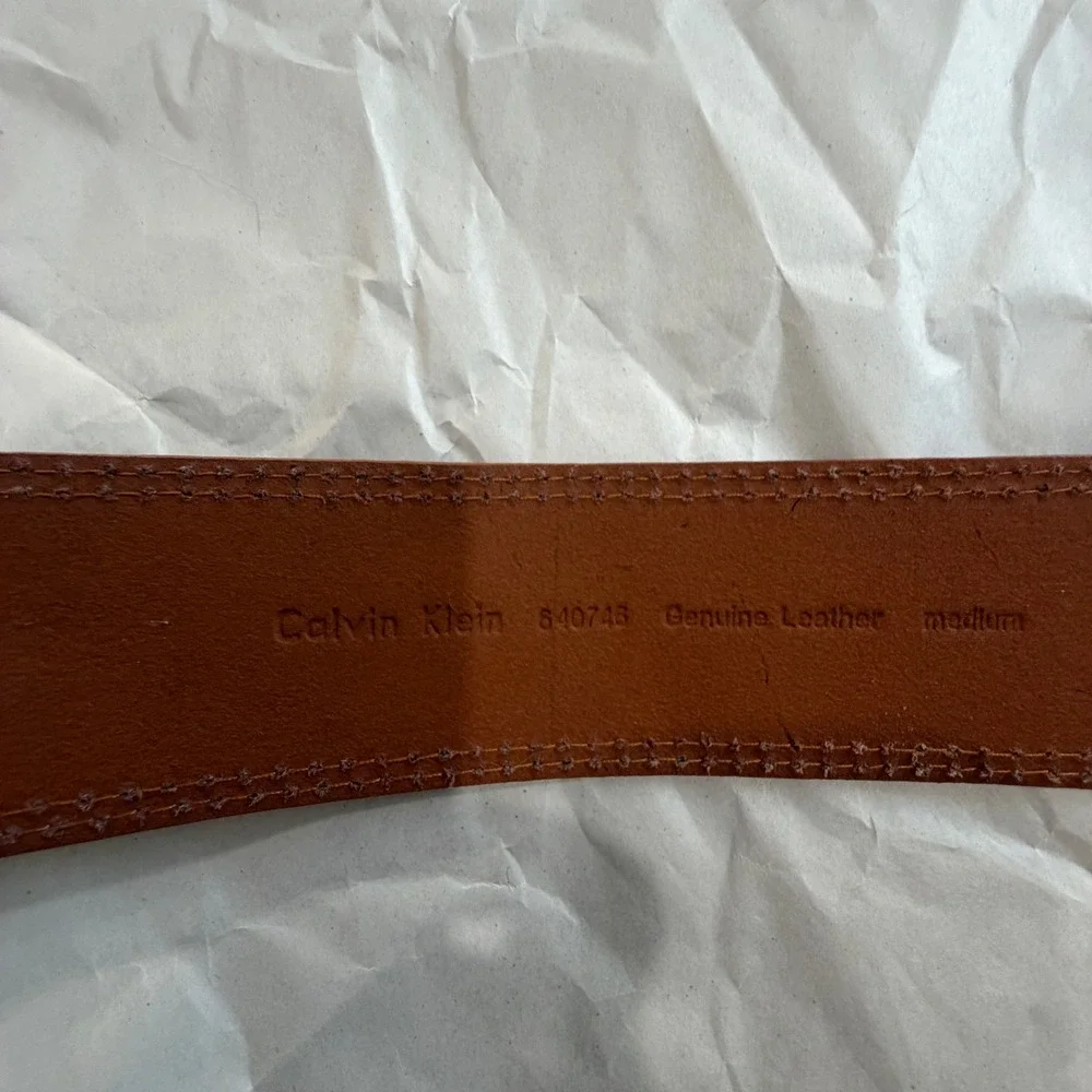 Calvin Klein Brown Leather Wide Waist Belt Gold‎ Buckle Medium Y2K Boho Western